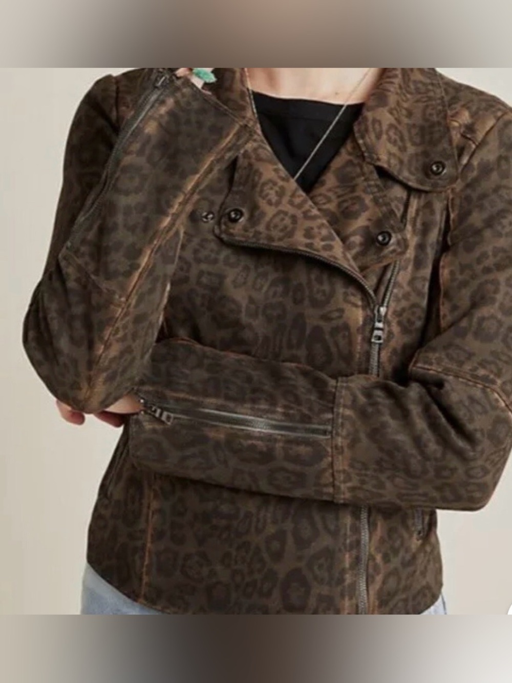 Anthropologie- Leopard-Print Suede Jacket - Brown